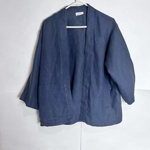 J Jill Pure Jill Womens Small Open Front Navy Gray Linen Cardigan